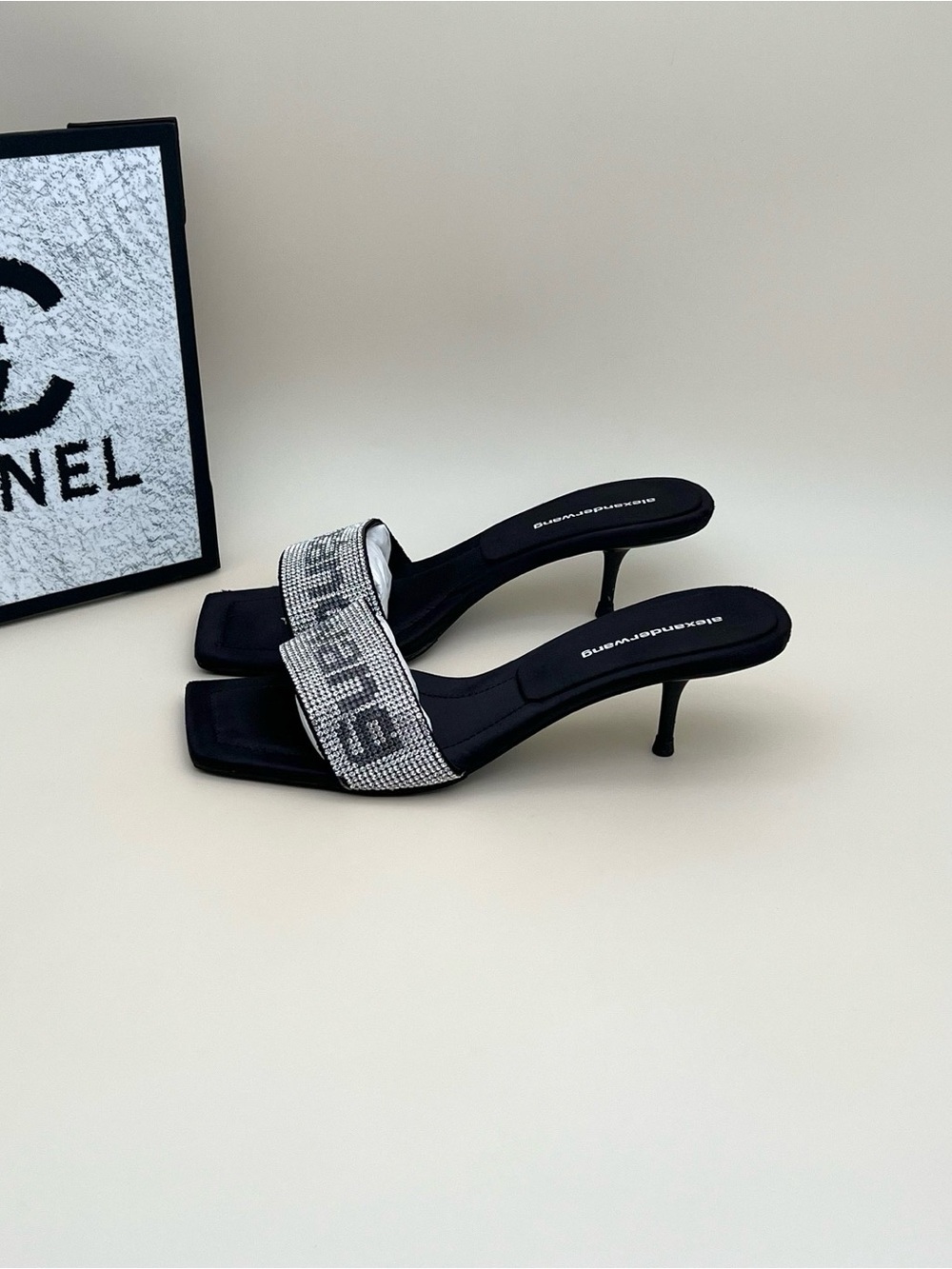 Alexander Wang Black Crystal-Embellished Slide Heels